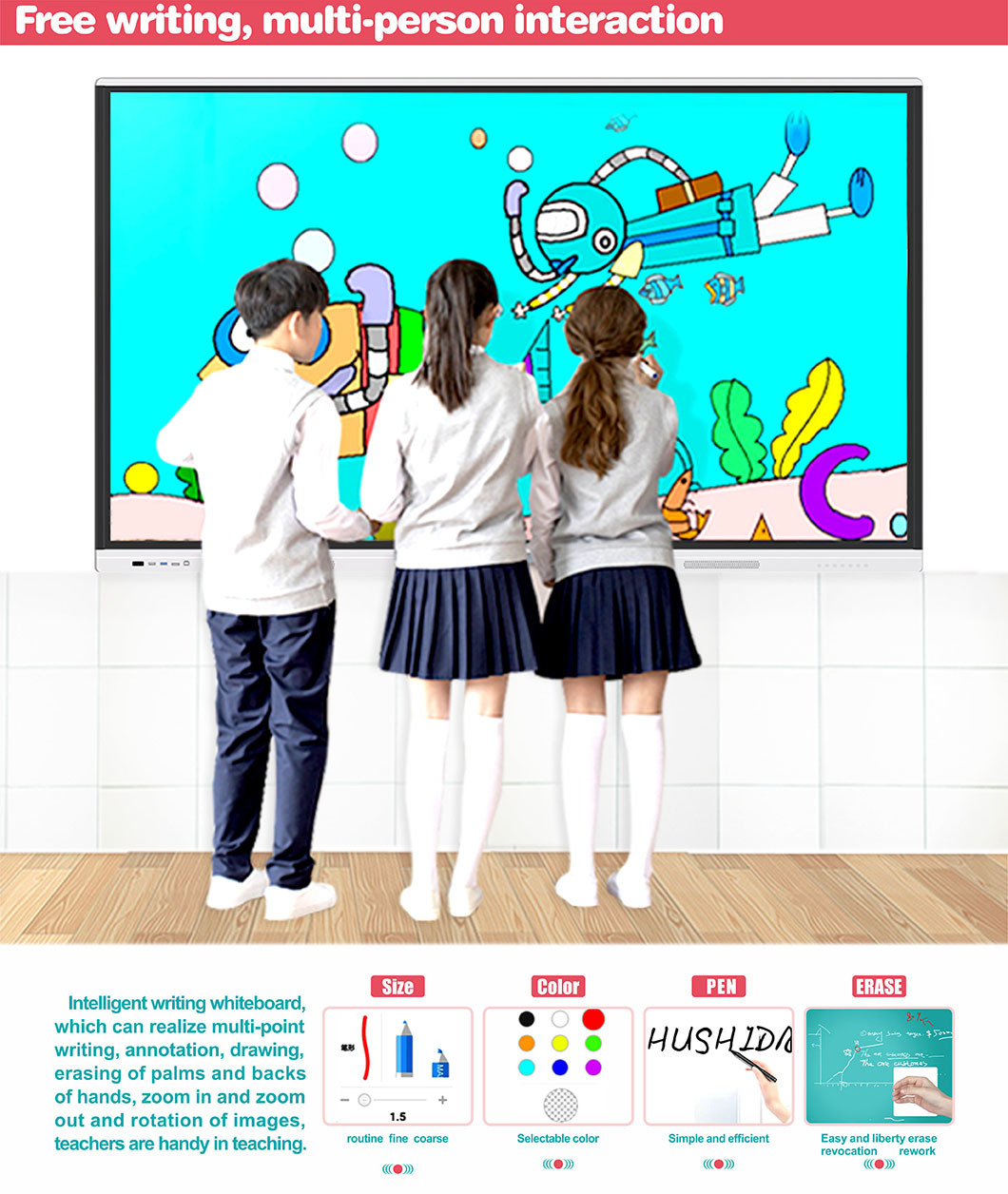 T6 Series 75 Inch 20 Points Touch Screen Smartboard Interactive Whiteboard for Classroom&Office Replace The Projector
