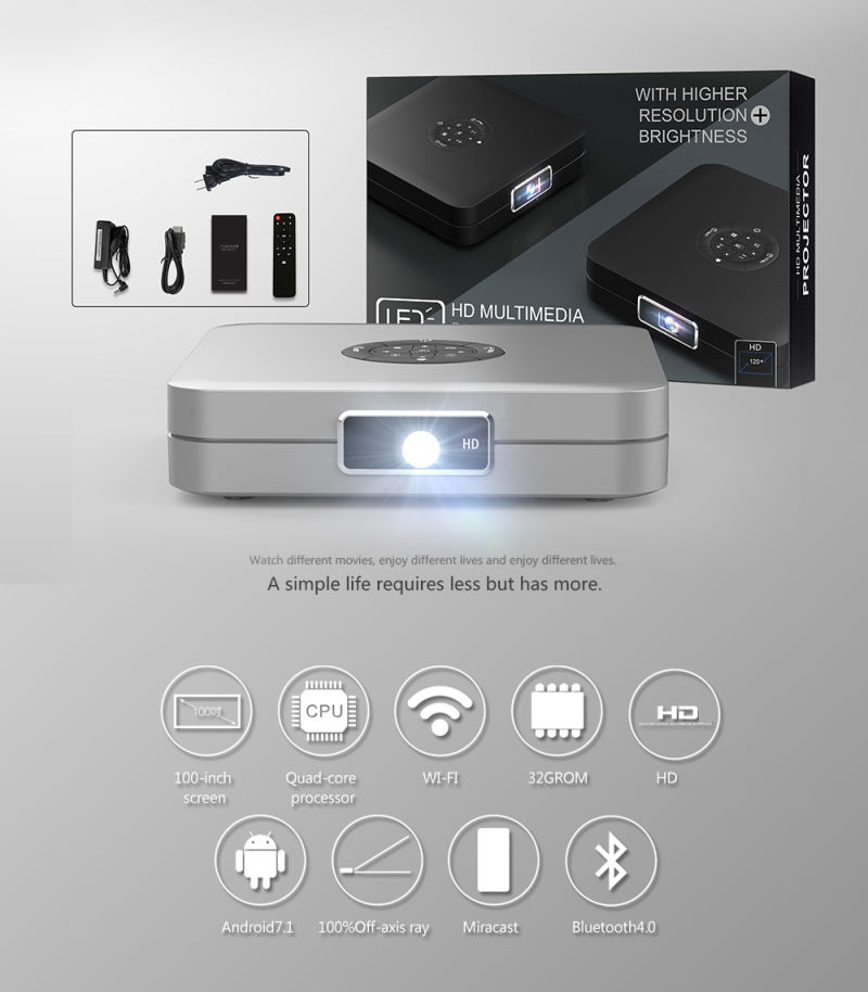 Mini Projector DLP Projector Wireless Recharge Mini Projector Support