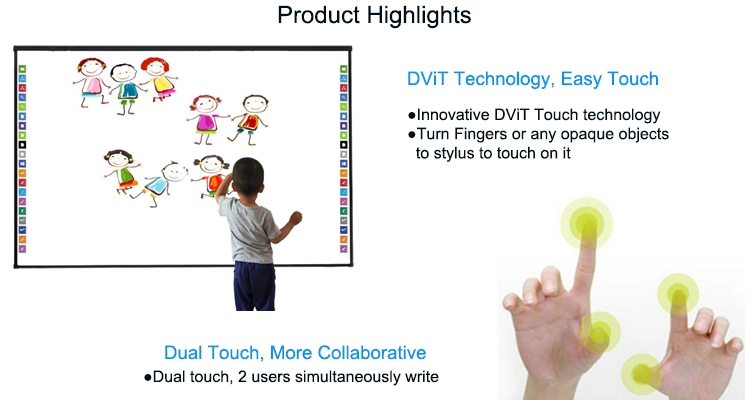 66-102 Inch Digital Vision Touch Teaching 2 Touch Interactive Whiteboard
