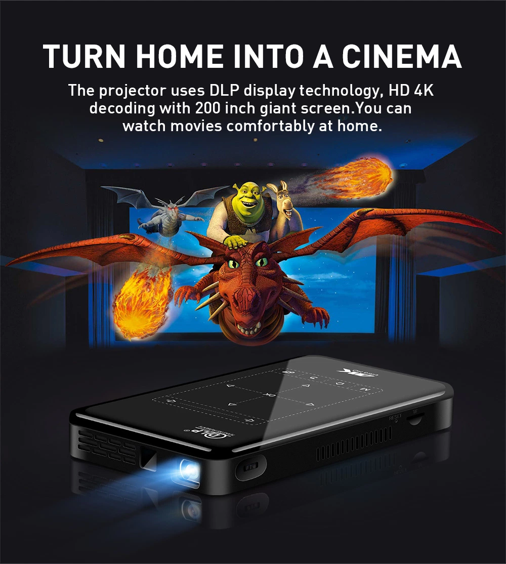 Mini Portable HD 4K Android 6.0 1g 8g WiFi Smart SD Theater Cinema Projector P09II