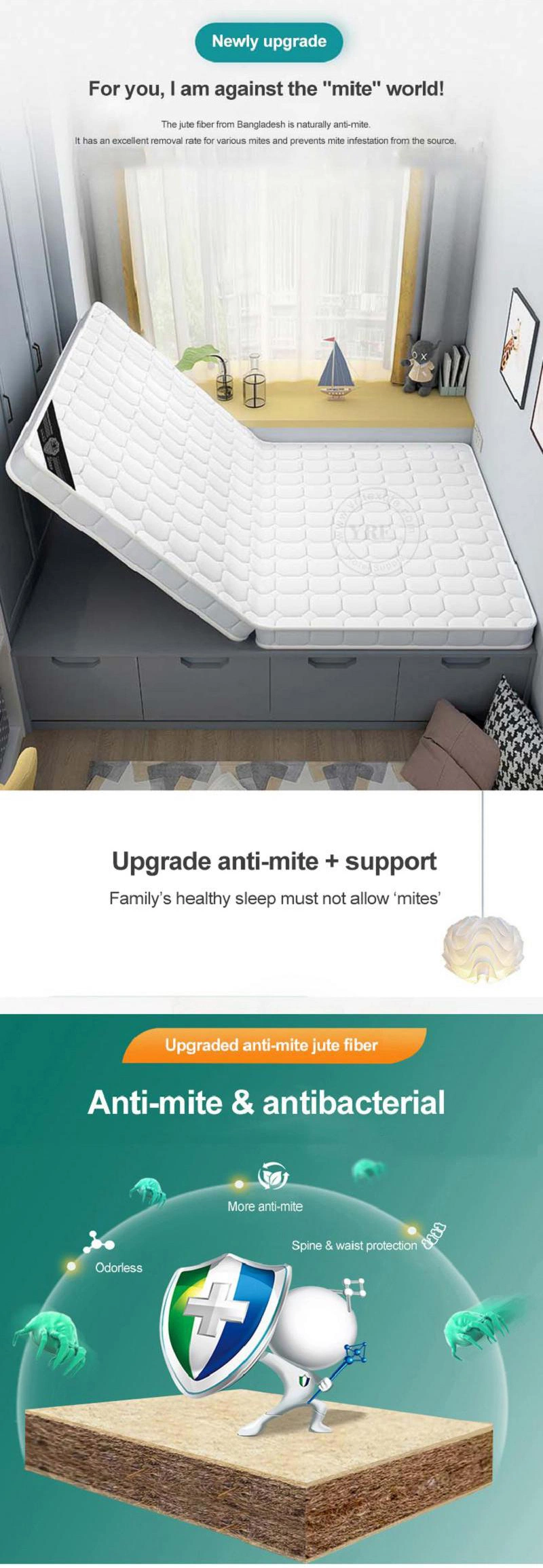 Bedroom Latex Bed Mattress Two Foldable Thin 6cm Bed Bedroom