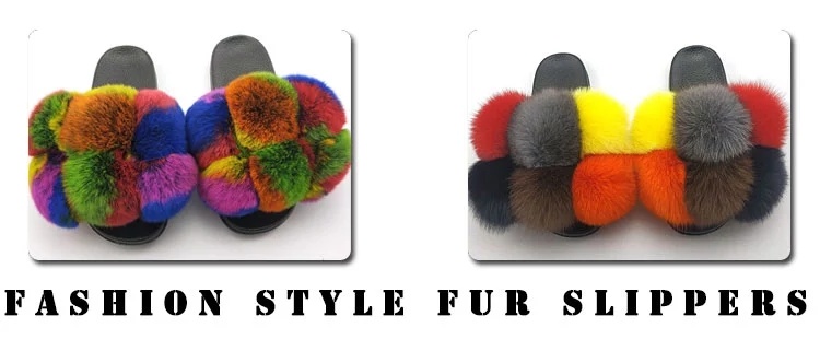 Leather Slippers Colorful Fur Slides Slipper Ladies Fur Slide Vendor