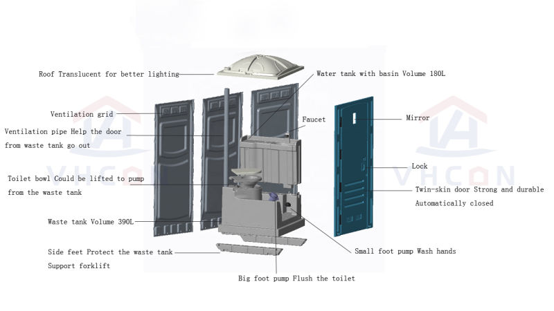 Good Quality Durable 20L EPS Materials Used Camping Outdoor Mobile Toilet for Sale