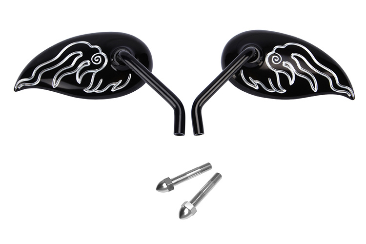 Motorcycle Rearview Mirror Convex Mirrors CNC Teardrop Mirrors for Harley Black