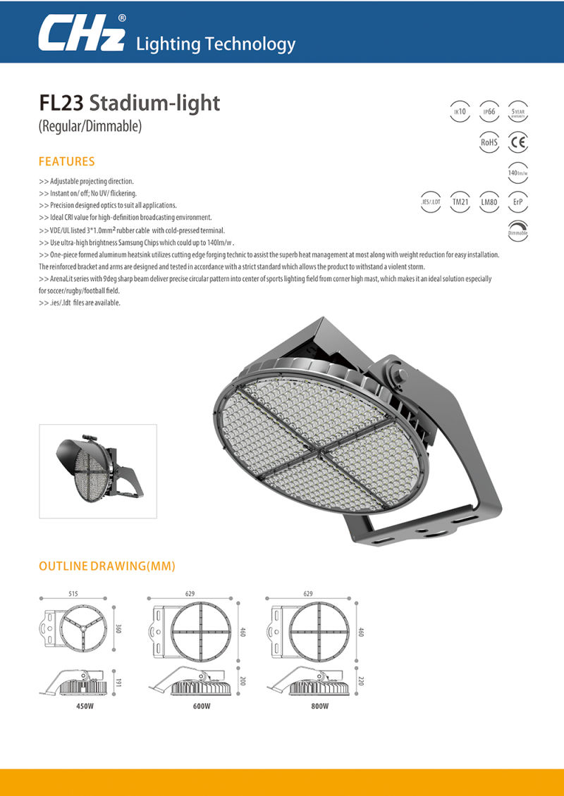 Adjustable Projector Outdoor Spotlight Reflector LED Flood Light (450W/600W/800W)