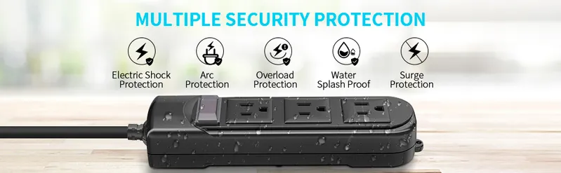 6FT Outlets American Outdoor waterproof Power Strip Weatherproof Surge Protector