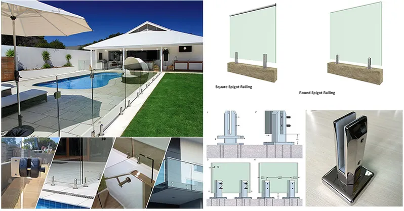 Frameless Outdoor Glass Railing Wall Mounted Front Porch Railing