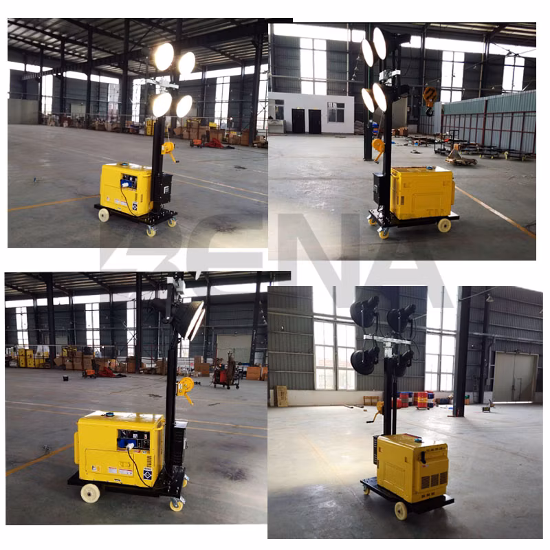 5kw 4*100W Lamps Portable Lighting Tower Small Compact Light Tower Emergency Night Construction Site