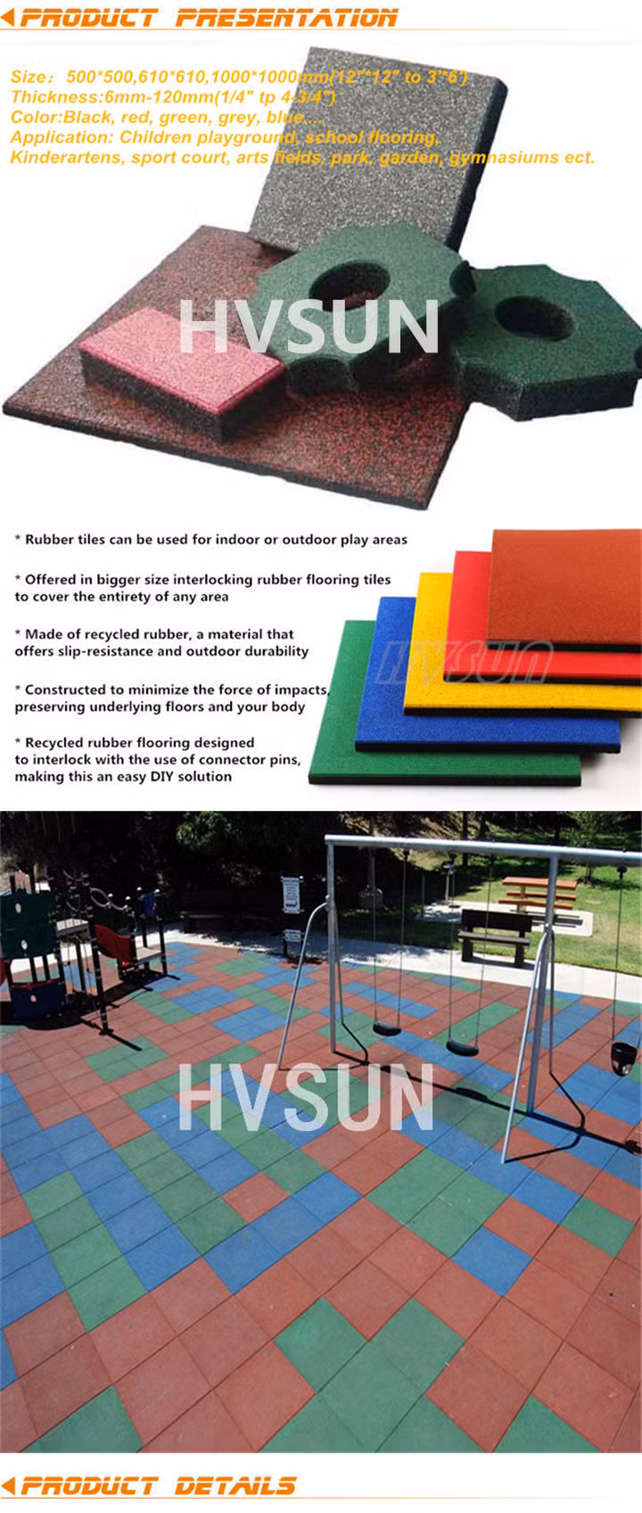 Wholesale Rubber Flooring Colorful and Safety Playgroud Fall Height Safety Rubber Tiles