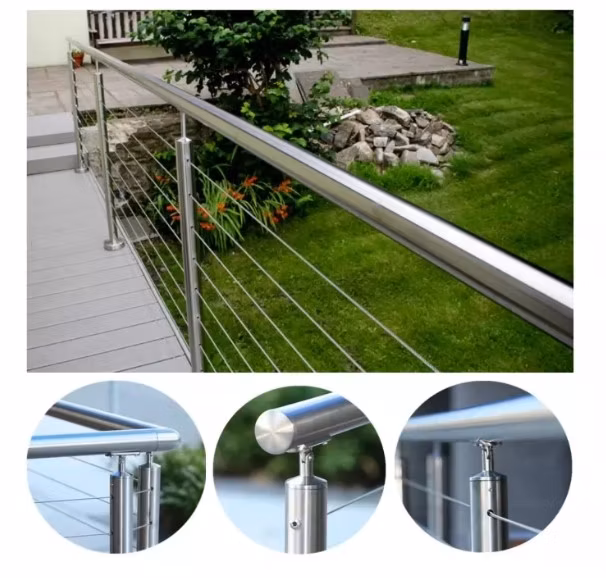 Porch Railing Balustrade with Wire Cable Handrail Stainless Steel Pole Roof Deck Railing