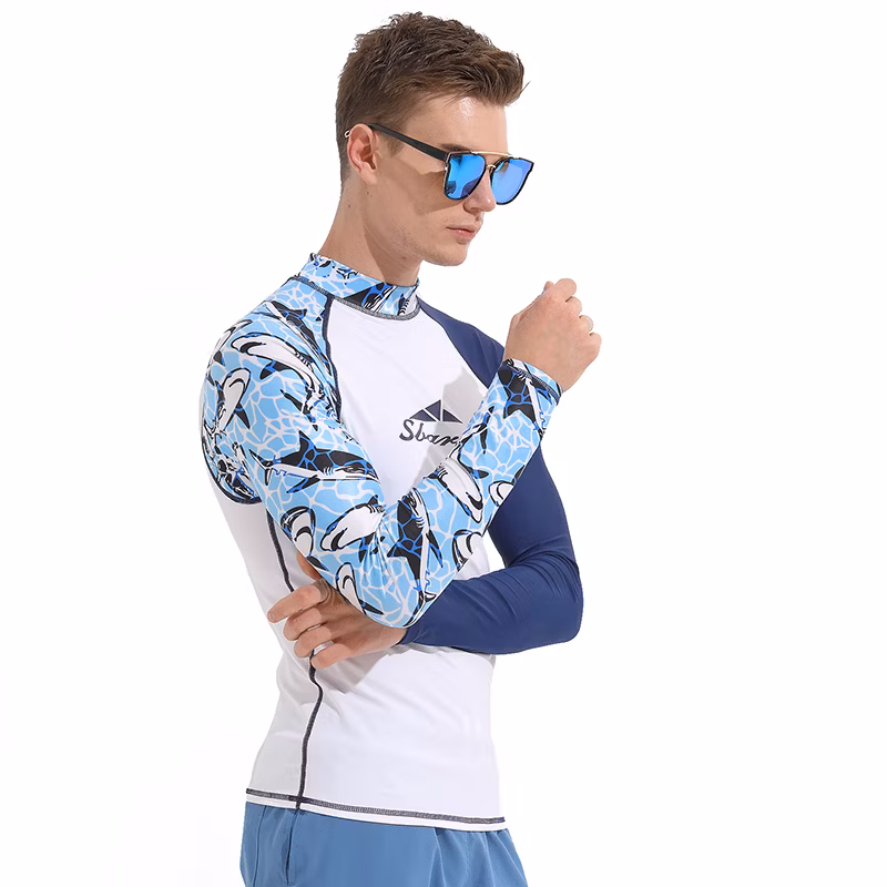 Summer Beachwear Long Sleeves Mens Sun Protection Rash Guard