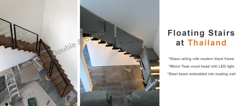 Foshan Stairs Factory of Solid Wooden Floating Staircase for Interior Villa