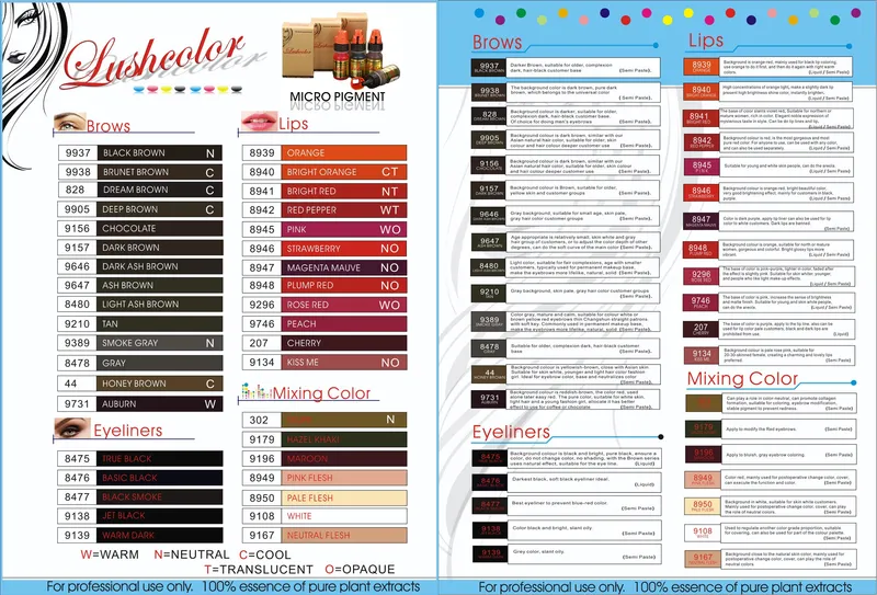 OEM/ODM Lushcolor Permanent Makeup Semi-Pigments Tattoo Inks 38 Colors