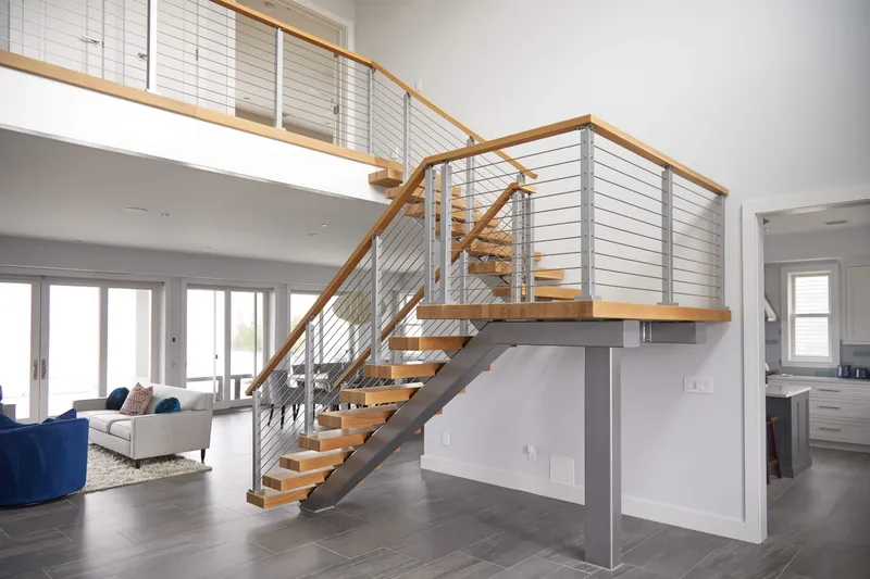 Indoor Wood Industrial Metal Stairs Iron Railings Stairs