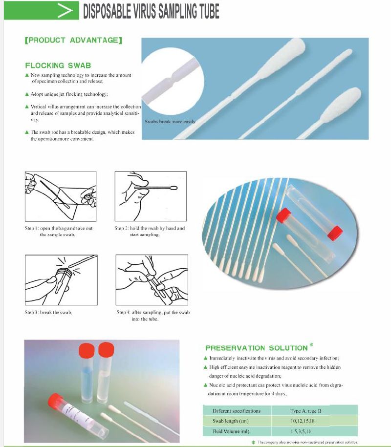 Inactivated, Non-Inactivated and Non-Extracted Preservation Solution Swab Sampling Tube 2020