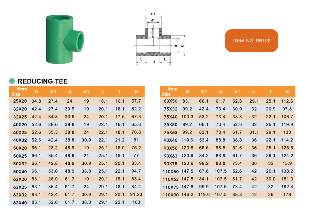 Era Piping System PPR Pipe Fitting Reducing Tee Dvgw (DIN8077/8088)