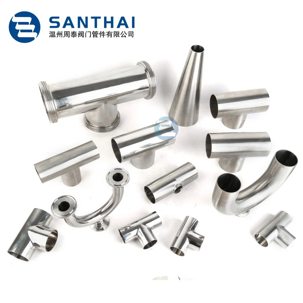 SS304 SS316L Sanitary Stainless Steel Tee Thread Equal Tee 3 Way Sanitary SMS Welded Equal Tee Hygienic Grade Pipe Tee