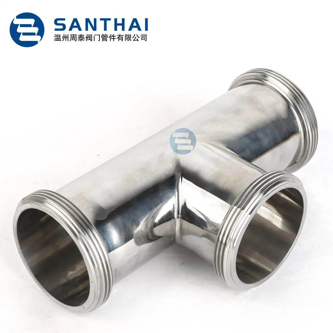 SS304 SS316L Sanitary Stainless Steel Tee Thread Equal Tee 3 Way Sanitary SMS Welded Equal Tee Hygienic Grade Pipe Tee