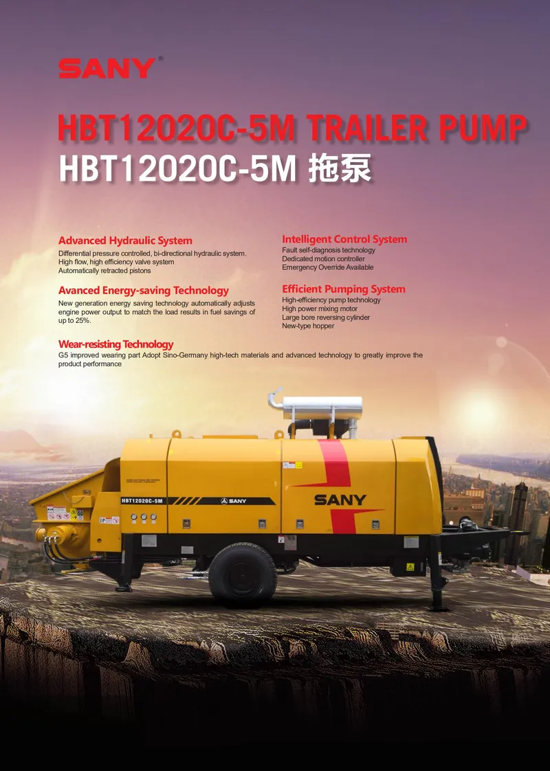 Hbt12020c-5m Trailer Mounted Concrete Pump Stationary Concrete Delivery Pump with 120m3/H High Efficiency and CE Certificate