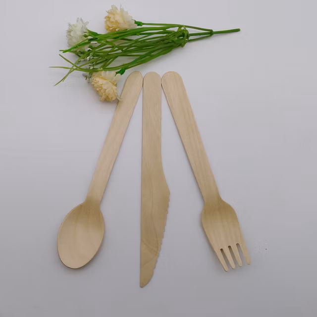 Wholesale Biodegradable Wood Spoon Fork Knife Disposable Wooden Cutlery
