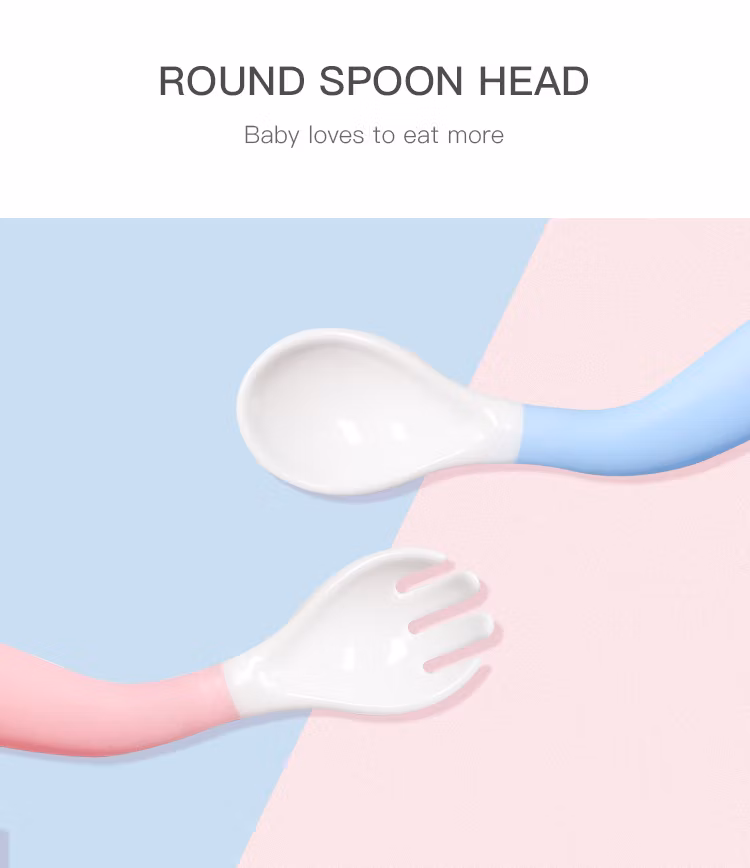 Full Silicone Spoon Dog Pattern Twisting Spoon and Fork in Case