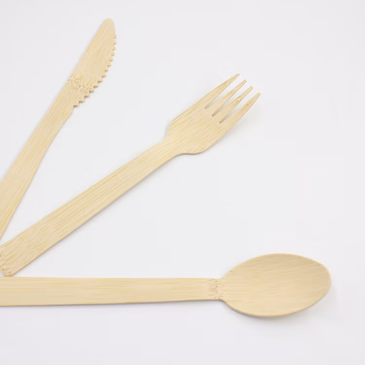 Custom Logo Disposable Bamboo Kitchenware Cutlery Set - Forks, Spoons, Knives - Eco-Friendly, Biodegradable, Utensils