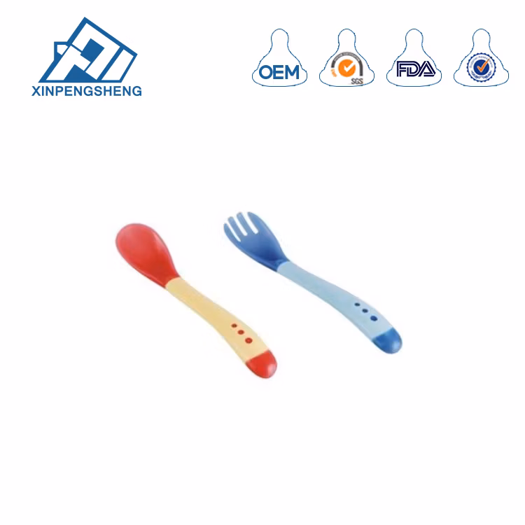 TPE Temperatur Sensing Fork and Spoon Set PP Baby Spoon