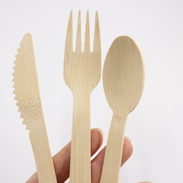 High Quality Eco Friendly Bamboo Fork Spoon Knife Biodegradable Disposable Bamboo Cutlery 170mm