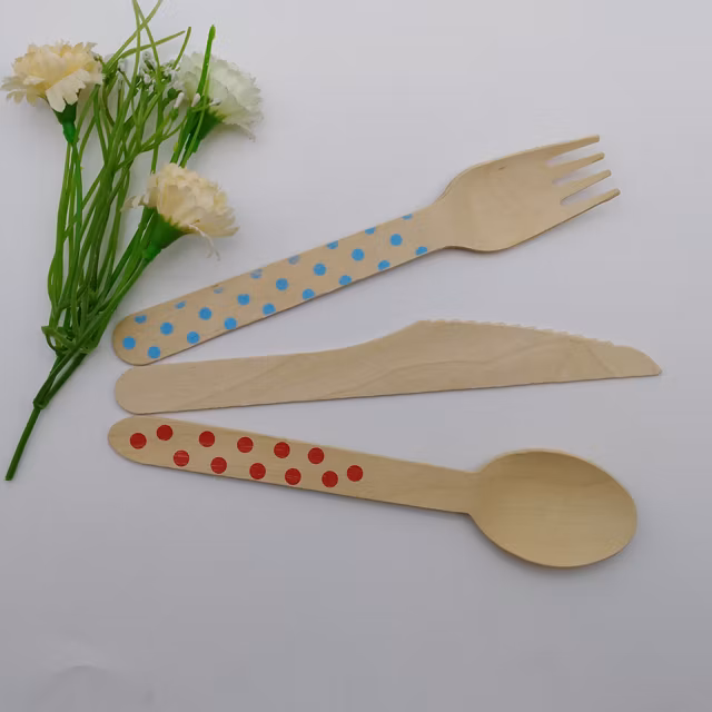 Wholesale Biodegradable Wood Spoon Fork Knife Disposable Wooden Cutlery