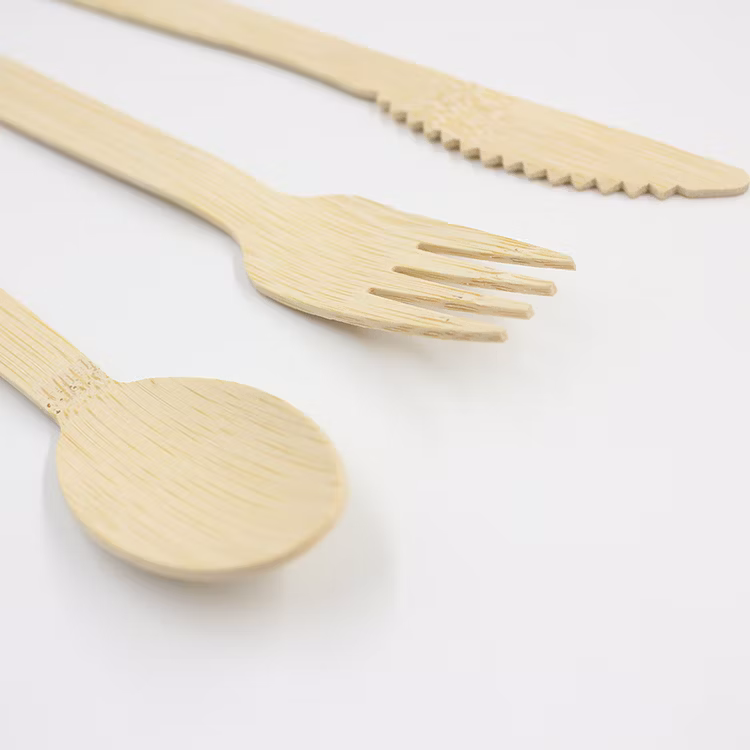 High Quality Eco Friendly Bamboo Fork Spoon Knife Biodegradable Disposable Bamboo Cutlery 170mm