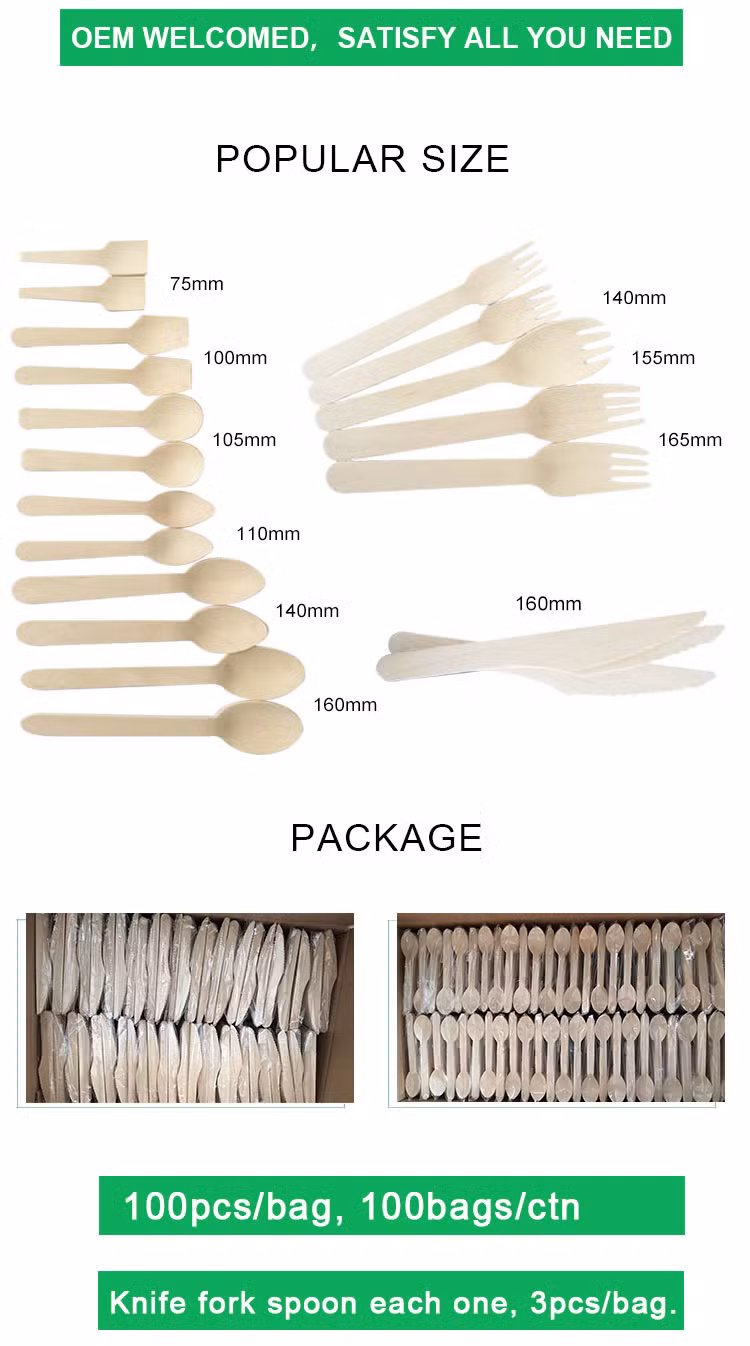 Eco-Friendly Wooden Knife, Fork, Spoon Cutlery Set