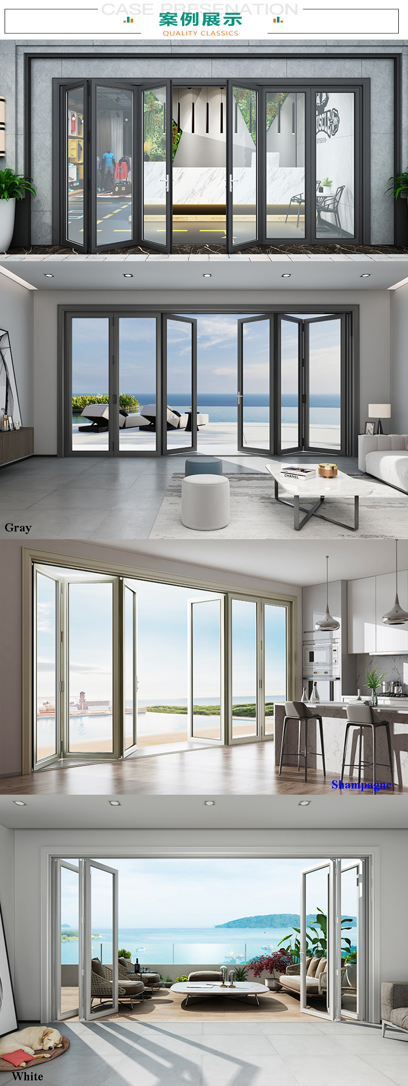New Design Turkish Interior Aluminum Glass Bifold Doors