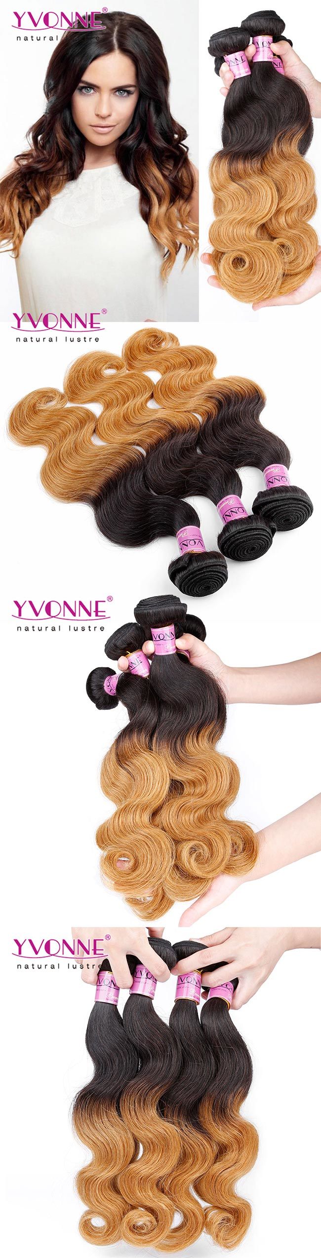 Yvonne Fashion Peruvian Ombre Color Body Wavy Hair Weave