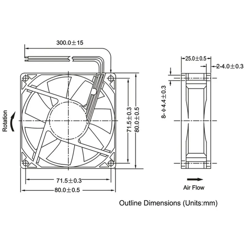 Exhaust Fan DC 80X80X25mm Ball Bearing 3500rpm with Low Noise