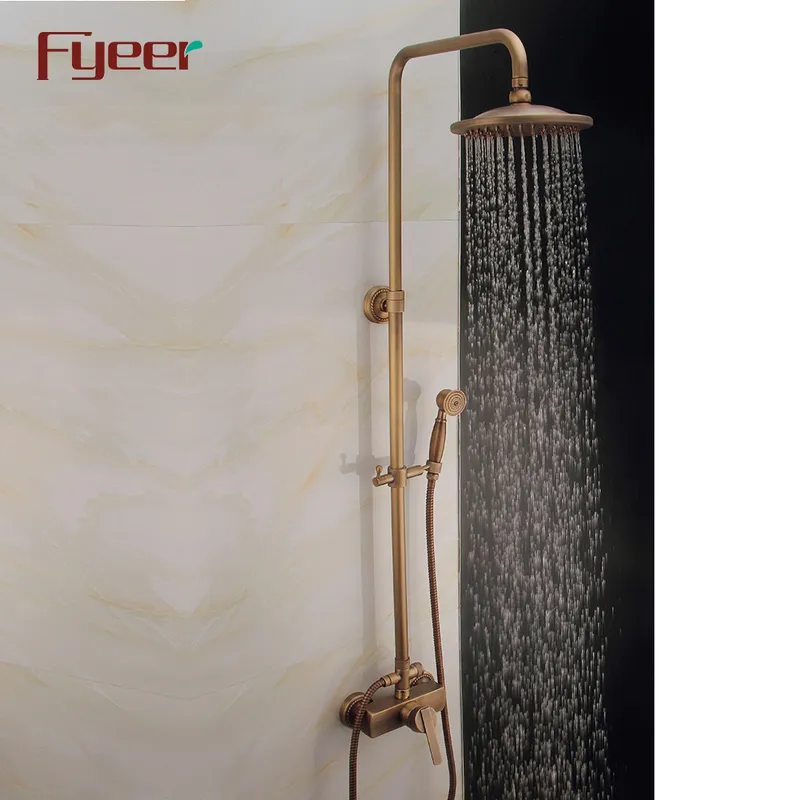 Fyeer Solid Brass Antique Shower Faucet with 8 Inch Shower Head