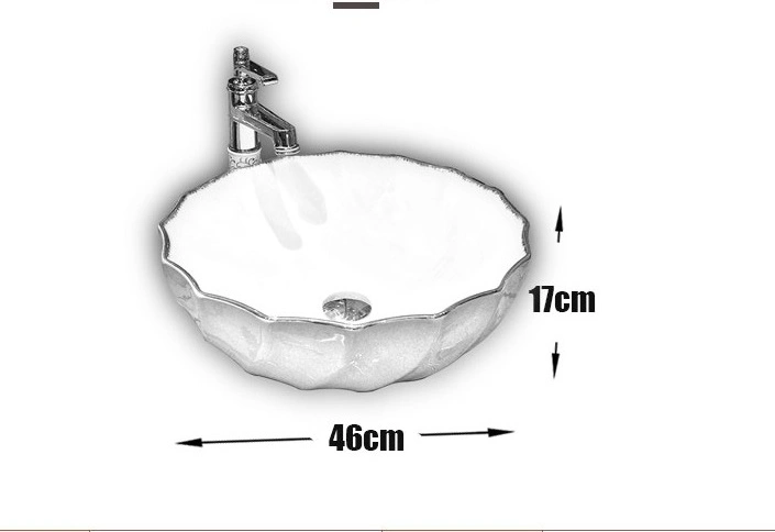 White and Golden Ceramics Bathroom Sink Wash Basin for Bathroom Cabinet Countertop