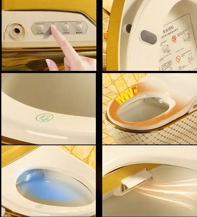 New Design Ceramic Gold and White Toilet Bowl Bathroom Golden Wc Toilet with Smart Cover