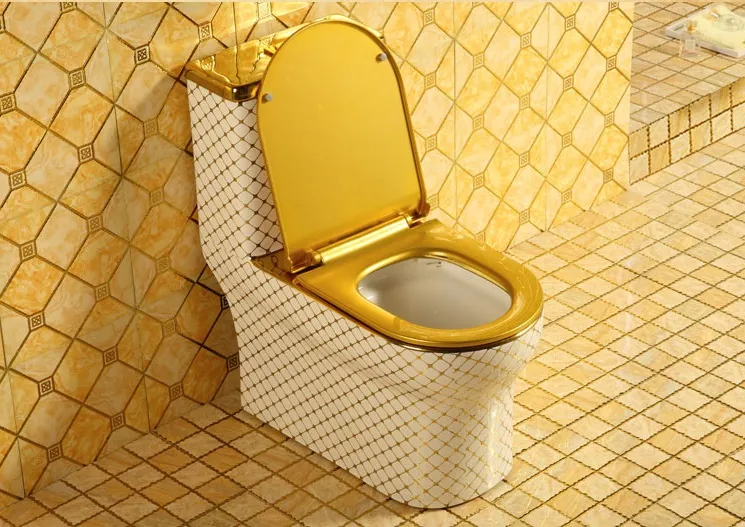 New Design Ceramic Gold and White Toilet Bowl Bathroom Golden Wc Toilet with Smart Cover