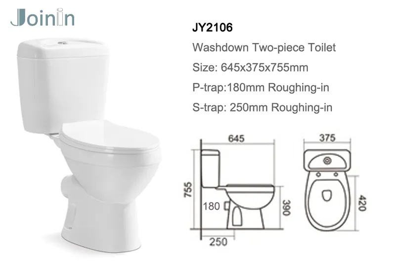 Chaozhou Sanitary Ware Bathroom Ceramic Two Piece Wc Toilet with P-Trap (JY2106)