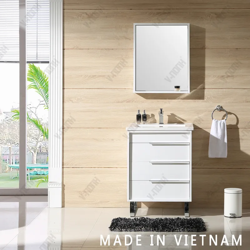 Made in Vietnam Small Size White Color Solid Wood Bathroom Cabinet