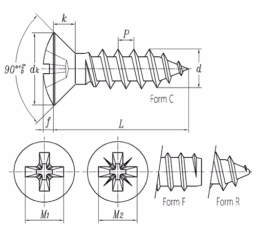 Stainless Steel Cross Recessed Raised Countersunk Head Tapping Screws