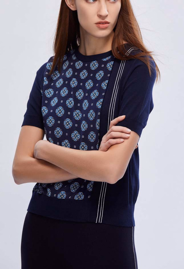 Knitting Wear Ladies Knitted Top with Raylon Nylon with Print Sweaters