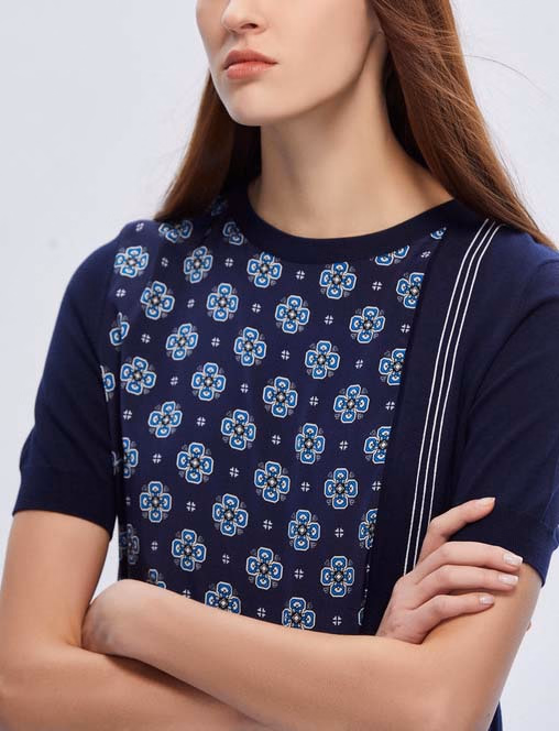 Knitting Wear Ladies Knitted Top with Raylon Nylon with Print Sweaters