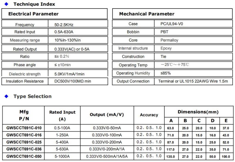 1.0 Accuracy Clamp on Current Transformer CT for Electronics Component
