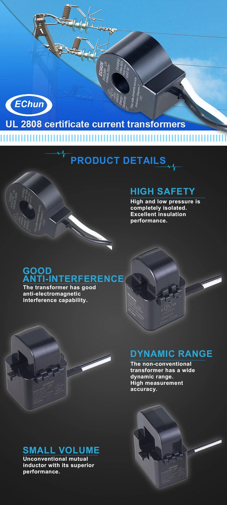 Ce Approved Easy Use 1000A Clamp-on Current Transformer