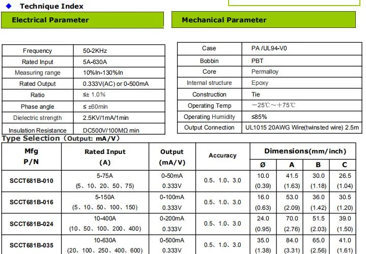 5A 100A 400A 600A Rated Input Split Core Current Transformers