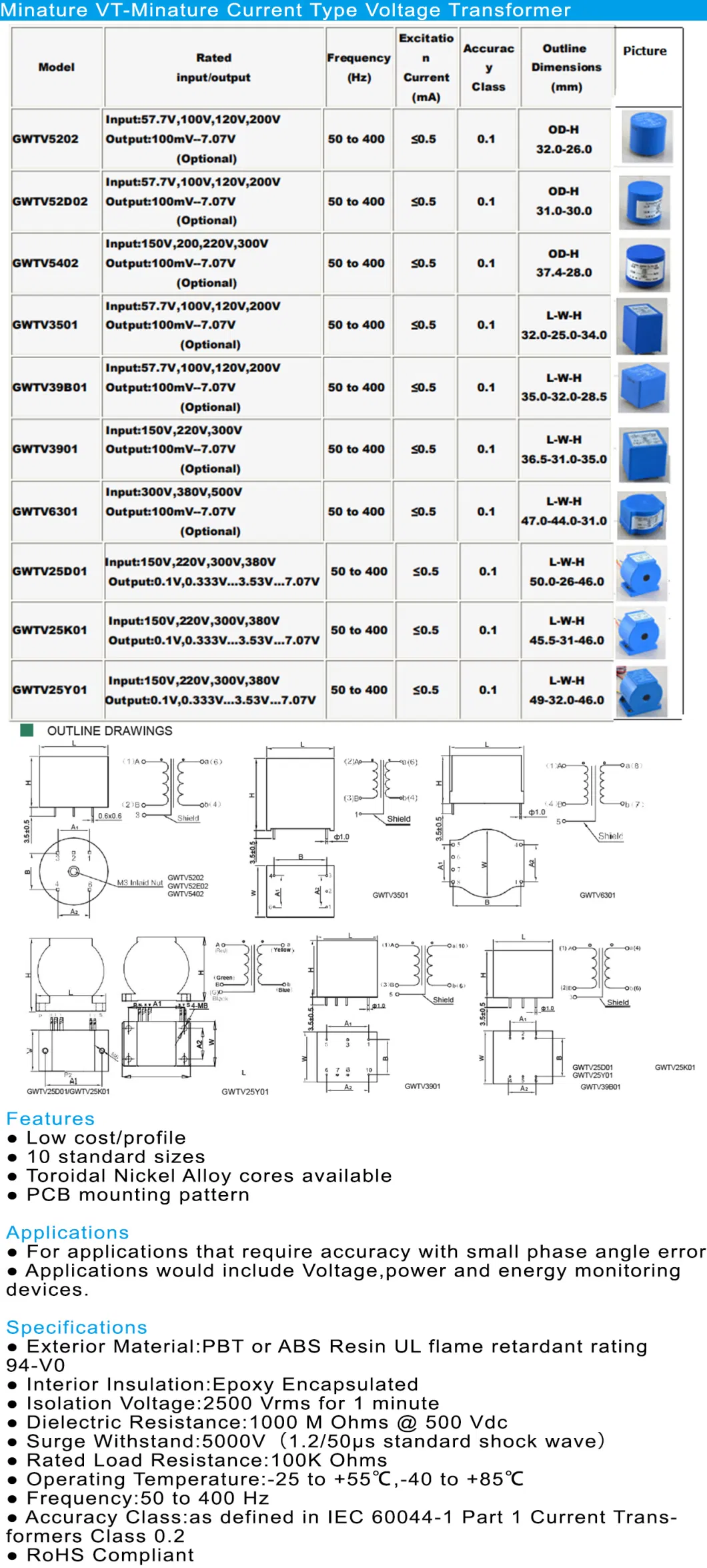 57.7V-600V Mini Low Voltage Medium Voltage Current Transformer