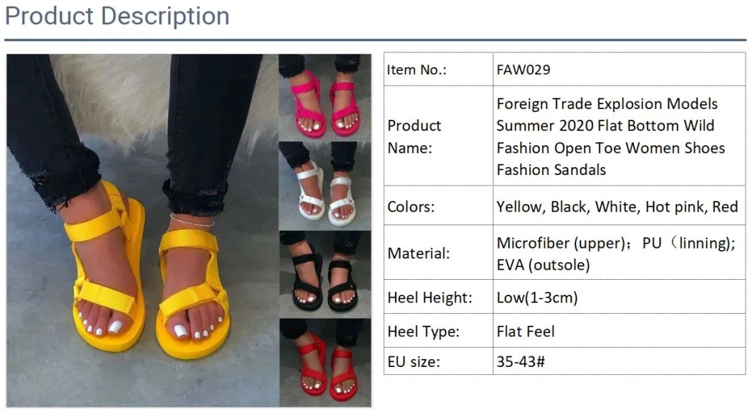 Foreign Trade Explosion Models Summer 2020 Flat Bottom Wild Fashion Open Toe Women Shoes Fashion Sandals
