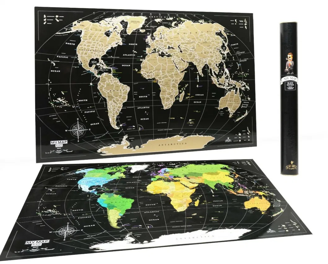 High Quality Scratch Map Deluxe 16X24 Scratch off World Map Push Pin Black Gold Travel Map