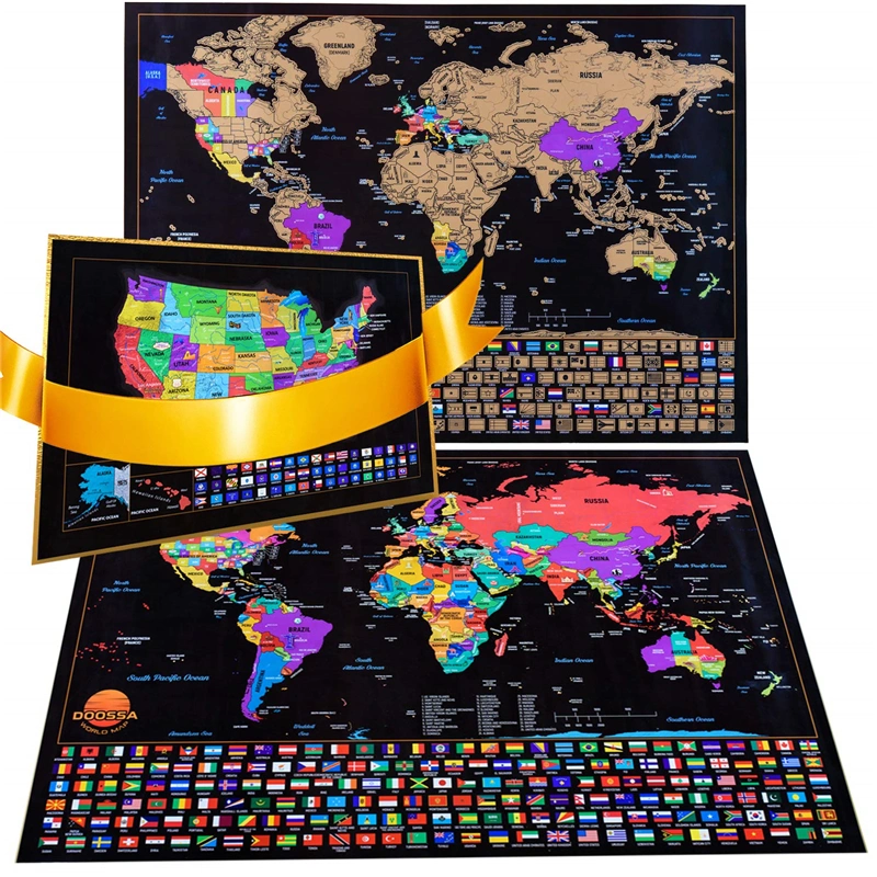 Wholesale Customized Brand Design Scratch off World Map Scratch off USA Map High Quality Travel Map